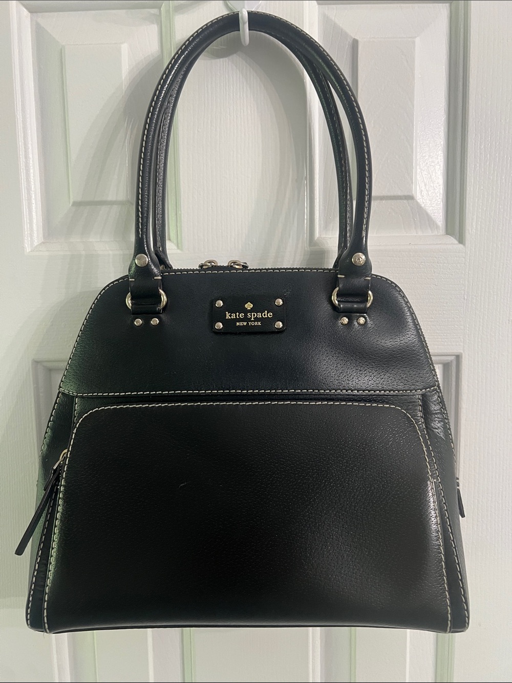 kate spade Black Leather Satchel with Silver-Tone Hardware